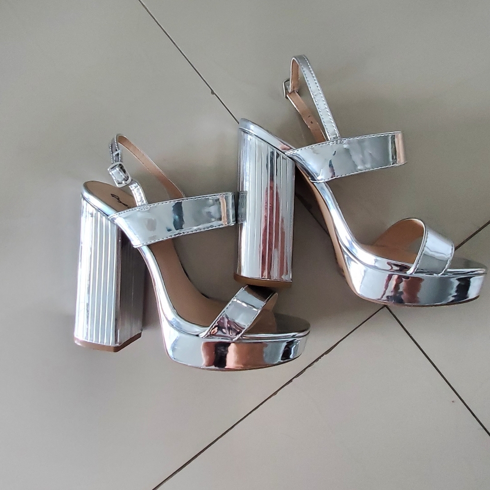 Silver high heels sandals